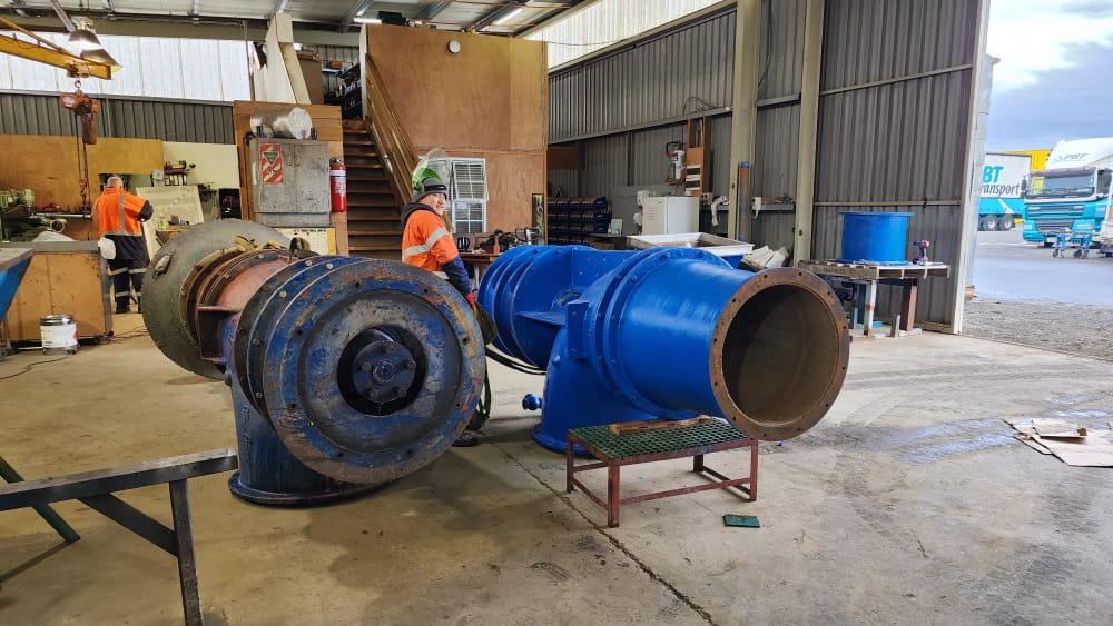 Flood pumps under repair after the Hawke's Bay flooding.